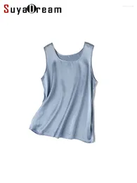 Women's Tanks SuyaDream. Women Basic Real Silk O Neck Sleeveless Chic T Shirt 2024 Solid Summer Vests Yellow Purple Pink