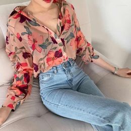 Women's Blouses 2024 Spring And Summer Fashion Fragmented Flower V-neck Button Long Sleeve Cardigan Thin Western Versatile Shirt