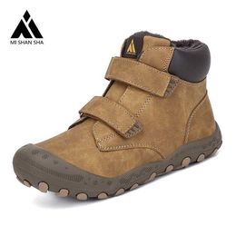 HBP Non-Brand Hot Sale Climbing Trekking Suede Leather Waterproof Warm Outdoor Anti Slip Brown Hiking Shoes Boots for Girls Children