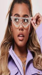 Sunglasses 2021 Trendy Blingbling Women039s Crystal Cat Eye Alloy Flat Top Pearl Eye039s Sun Glasses Ladies Brand Shades Eye4341153