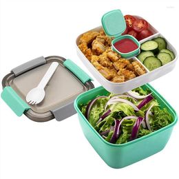 Storage Bottles Lunch Container To Go 1500Ml Salad Bowls With 3 Compartments Dressings For Toppings