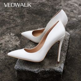 Boots Veowalk Women Super High Heels Sexy Thin Heels Pumps White Patent Leather Pointed Toe Party/wdding Stilettos Shoes for Woman