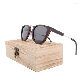 Sunglasses Fashion Ebony Wood Polarized Women Glasses Handmade Wooden Frame Men Driving Eyewears Shades Gafas Designer Retro