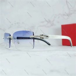 Luxus-Strass-Cartirr-Brille mit Diamantschliff für Herren, quadratisches Holz, Büffelhorn, Diamant-Carter-Eis-Out-Brille, modische Herren-Randlos-Buffs-Cart-Sonnenbrille 457