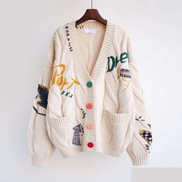 여자 후드 땀 셔츠 세련된 게으른 스타일 자수 스웨터 가을과 겨울 2022 새로운 편지 디자인 감각 느슨한 니트 코트 t ot6iq