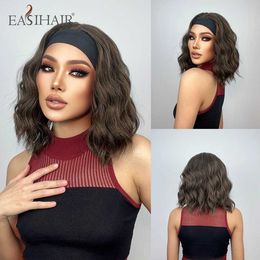 Synthetic Wigs EASIHAIR Brown Short Headband Wig for Women Short Wavy Bob Synthetic Wig Premium Silky Natural Headband Wig Heat Resistant 240328 240327