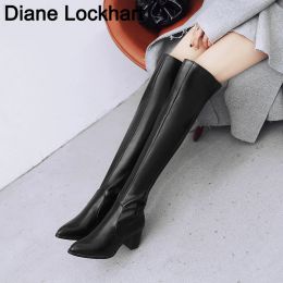 Boots Women Over the Knee Boots Comfort Winter Leather Rivet Thick Heel Boots Fashion Woman Shoes Thigh High Boots Plus Size 3348