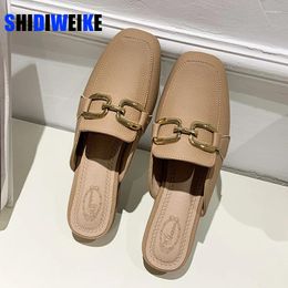 Slippers Elegant Women Summer Flip Flops Chain Square Toe Sandals Shoes Woman Casual Slides Mules Babouche Mujer