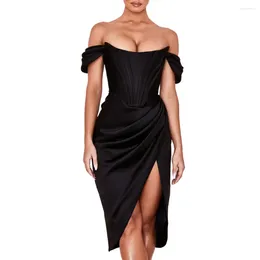 Party Dresses Elegant Evening Formal Dress Draped Satin Summer Off Shoulder Sleeveless Slit Corset Cocktail