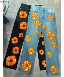 Women's Jeans Y2K JEANS American Retro Flame Kapok Printed Straight Jeans Mens and Womens Casual Loose Straight Leg Pants wide leg jeansC24318