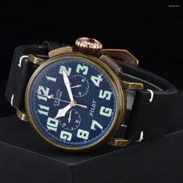 Wristwatches Army Green Fashion Unique Bronze Vintage Aged Quartz Watch Men Leather Strap Luxury Creative Dial Watches Clock