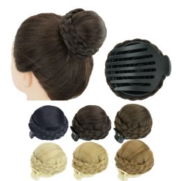 Chignon Soowee Synthetic Hair Braided Chignon Dancer Fake Hair Comb Clip Donut Scrunchie Claw Hair Bun Cover Updo for Women and Kids