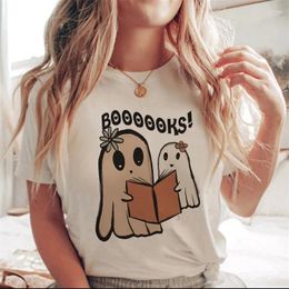 Camiseta feminina divertida padrão de roupas tendência versátil camiseta halloween topo moda verão em torno do pescoço impresso manga curta t-shi