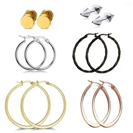 Hoop Earrings Punk Stainless Steel Set For Men Women Gothic Round Street Hip Hop Ear Stud Piercing Jewelry