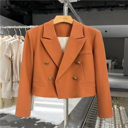 Women's Suits Small Fellow Blazer 2024 Spring Autumn Coat Short Luxury British Style Suit V-neck Double Breasted Buckle Loose Outwear