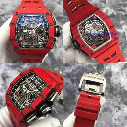 Nice Watch RM Watch Wristwatch RM11-03 FQ Red Devil Red NTPT Material Mens Watch Automatic Mechanical Skeleton Watch