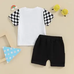 Clothing Sets Toddler Boys Summer Outfits Mamas Boy Checkerboard Short Sleeve T-Shirts Tops And Elastic Waist Shorts Clothes