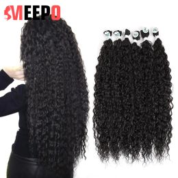 Weave Weave Meepo 30Inch Afro Kinky Curly Synthetic Hair Bundles Super Long Curls 9pcs 300g Full Heade Ombre Hair For Black Women