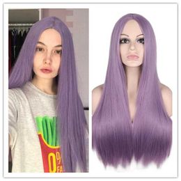 Synthetic Wigs Long Straight Middle Part Wig Black White Pink Orange Purple Grey Heat Resistant Synthetic Hair Wigs For Women 240328 240327