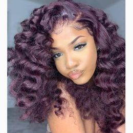 Indian Loose Wave Dark Purple 13x6 Front Human Hair Wigs with Baby Hairs 360 Lace Frontal full laces wig Natural Hairline bleached1075540