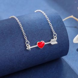 Pendant Necklaces Fashion Silver Plated First Sight Love Red Heart Shaped Arrow