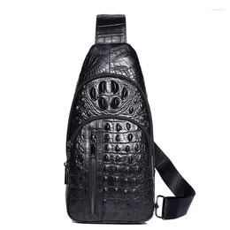 Bag Genuine Leather Crocodile Pattern Man Chest Top Layer Men's Shoulder Male Messenger Korean Bagpack
