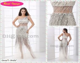 2015 Attractive Sliver Beading tassel One Shoulder Party Dress Sheer Tulle Cocktail Real Image HX23 dhyz 015297037