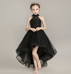 Charming Black Halter Tulle Hi-Lo Flower Girl Dress Girl's Pageant Dresses Party/Birthday Dresses Girl's Skirt Custom SZ 2-12 D318011