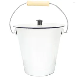 Storage Bottles Enamel Bucket With Lid White Flower Trash Can Ice Buckets For Parties Small Metal Laundry Organization Vase