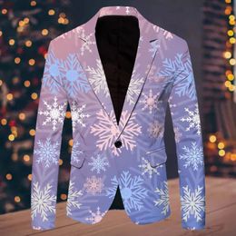 Snowflake Pattern Christmas Suit Jacket Men Fashion Leisure Christmas Printed Pocket Singel Button Jacket Mens Party Clothing 240309