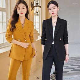 Women's Two Piece Pants Orange Suit Jacket For Women Spring And Autumn 2024 High Sense Dignified Fan End Business