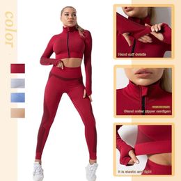Lu Align Seamless Fiess Suit Women Sets Long Sleeve Yoga Clothing Female Sport Gym Suits Wear Running Clothes s 2024 Gym J