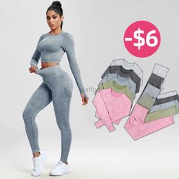 Women's Tracksuits NORMOV 2Pcs Gym Women Sets Seamless Set High Waist Gym Sportwear Up Sport Workout Sets Fitness Long Sleeve Gym Suit 24318