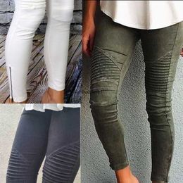 Boutique di stile caldo di celebrità europee e americane di Internet, fianchi snellenti pieghettati, gambe aderenti ad alta elasticità e pantaloni con cerniera