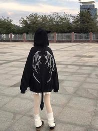 Women's Hoodies Harajuku Women Y2k Gothic Punk Devil Hoodie Casual Kawaii Hip Hop Zipper Sweatshirt Female Jacket Coat 2024
