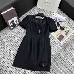 2024 Spring czarne krótkie rękawy kwadratowy szyja sukienka Designer High End Women Runway Dress Vestidos de Festa 31814