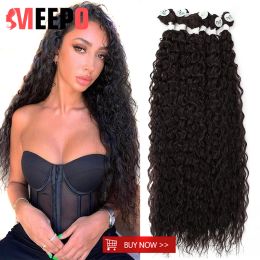 Weave Weave Meepo Curly Hair in Packs Synthetic Bundles Brown Natural Curls 2832Inch Super Long Weaving HairTress 9Pcs Full Head