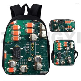 Backpack Harajuku Circuit Board Electronic Chip 3D Print 3pcs/Set School Bags Laptop Daypack Inclined Shoulder Bag Pencil Case