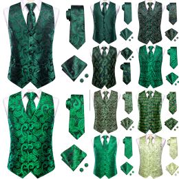 Vests Green Mint Sage Silk Mens Waistcoat Tie Set Sleeveless Jacket Suit Vest Necktie Hanky Cufflinks Wedding Business Oversized Gift