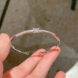 Bangle Slim Cuff Bracelets Bangles For Women Girl White Gold Plated Shine Zirconia Fine Jewellery Fashion Party Charm Accessories