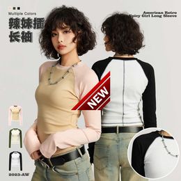 Womens Wear | 2024 Autumn/Winter American Female Teacher BM Raglan Spicy Girl Full Shoulder T-shirt Loose Sweet Cool for Women