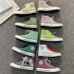 Casual Shoes 2024 Women Fresh Colors Canvas High Top Girls Pink Sneakers Lace Up Vulcanized Short Boots Retro Thick Sold