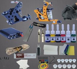 test Complete Tattoo Machine Kit Set 2 Coils Guns 6 Colours Black Pigment Sets Power Tattoo Beginner Grips Kits Permanent Makeup5653588