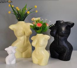 White Spots Texture Resin Vases Body Art Bust Statue Desk Decor Flower Insert Ornaments Crafts Vase Home Decoration Modern7160635