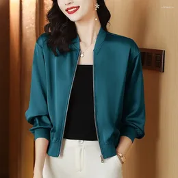 Women's Jackets 2024 Spring Summer Women Loose Satin Female Solid Colour Baseball Coats Ladies Long Sleeve Casual Outerwear Y393