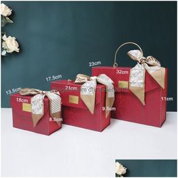 Gift Wrap Luxury Fashion Vintage Red Handheld Box Empty Bridesmaid Creative Folding Boxes For Diy Christmas Package Drop Delivery Home Dhzx2