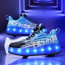 Shoes Roller Skate 4 Wheels Shoes 4Wheel Skates Deform Sneakers With Wheels LED Light For Kid Girls Boys Outdoor Sport Christmas Gift