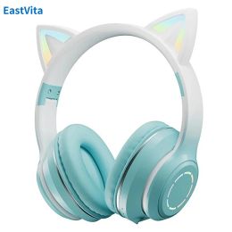Headphones Wireless Headset Noise Cancelling Microphone Stereo HiFi Headphones Over Ear Computer Cat Ears Lighting Headphones