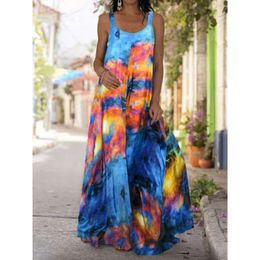 Designer Women's Fashion Casual Dress 2024 Summer New Tie Dyed 3D Printed Dress Bohemian Strap Shoulder Floor Dress maxi dresses for womens woman dresses GL01