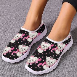 Flats INSTANTARTS Cute Pet Dog Print Shoes Women Maltese Dog Pattern Summer Beach Water Shoes Women's Mesh Loafers Slip On Sneakers